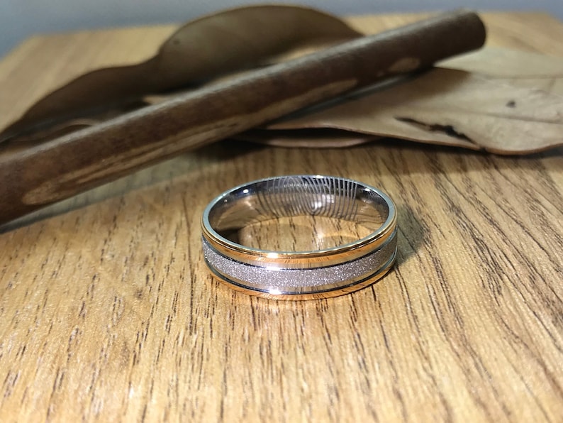 Your Actual Fingerprint Ring Handmade Men Ring Silver Two Tone Rose Gold Titanium Ring Custom Promise Ring Anniversary Gift Dome Shape 6mm