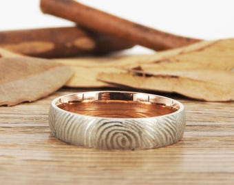 Your Actual Finger Print Rings, Family Fingerprints, Friendship Rings, Women Ring,  WEDDING RING - Two Tone Color Titanium Rings 5mm