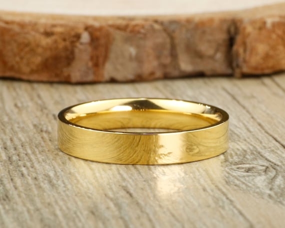 Handmade Gold Flat Plain Wedding Band Women Ring Couple | Etsy