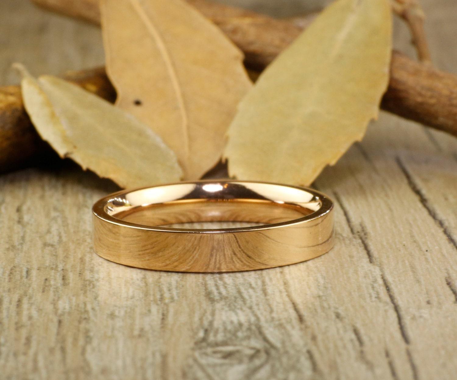 Handmade Rose Gold Flat Plain Promise Ring, Wedding Band, Women Ring, Couple Ring, Titanium Ring, Anniversary Ring, Brial Ring, Custom Ring