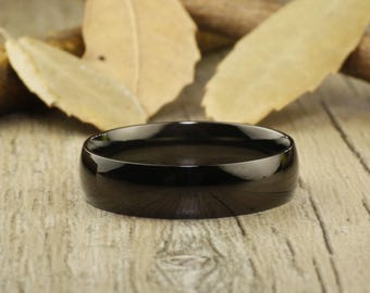 Handmade Black Dome Plain Matching Wedding Bands, Couple Rings Set, Titanium Rings Set, Anniversary Rings Set