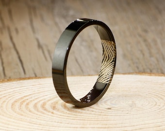 Your Actual Finger Print Rings, WEDDING RING - Black Titanium Rings 4mm