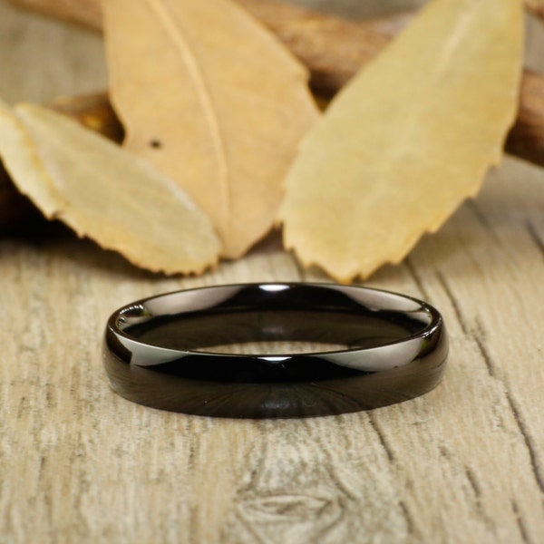 Handmade Black Dome Plain Matching Wedding Band, Women Ring, Couple Ring, Titanium Ring, Anniversary Ring