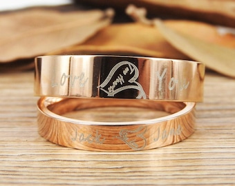 Handmade Two Heart become One Heart Matching Wedding Rings, his and her promise ring, Wedding Rings Set, couple rings