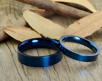 New His & Hers Mens Womens Matching Blue Titanium Wedding Bands Rings Set 6mm/4mm Wide Any Sizes Free Engraving