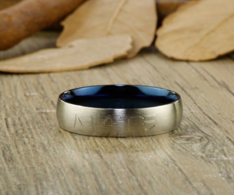 Couple Rings Set Handmade Blue Customized Matte Wedding Bands Titanium Rings Set Anniversary Rings Set