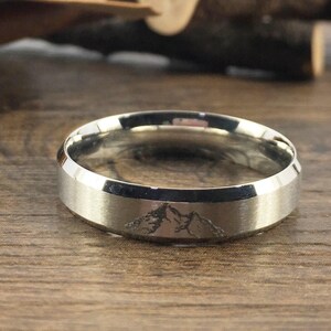 Handmade Your Drawings Ring Unique Wedding Band Silver Titanium Promise Ring Couple Anniversary Ring Matte Finish Beveled Shape 5mm