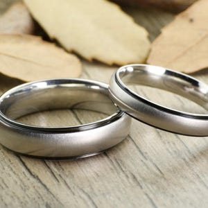 Handmade Dome Matte Wedding Bands, Couple Rings Set, Titanium Rings Set, Anniversary Rings Set image 1