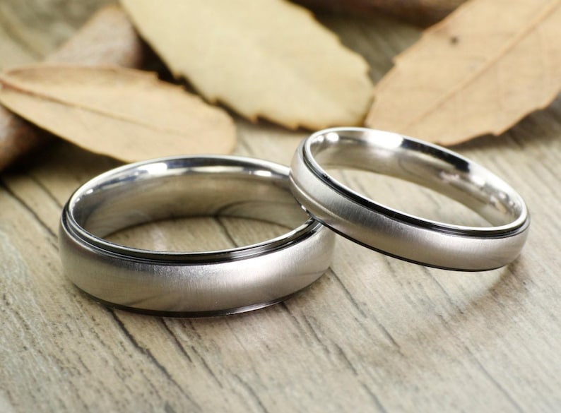 Handmade Dome Matte Wedding Bands, Couple Rings Set, Titanium Rings Set, Anniversary Rings Set image 1