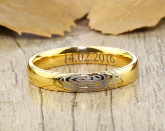 Your Actual Finger Print Rings, Thumb Print Rings Women Ring, Handmade 18K Gold Wedding Anniversary Ring 4mm
