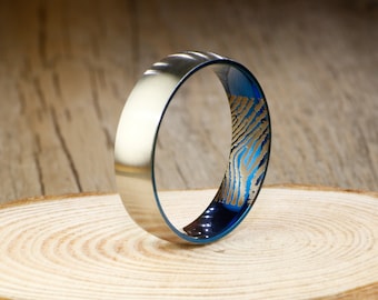 Your Actual Finger Print Rings, Handmade Blue Matte Finger Print Ring, Wedding Band, Men Ring, Couple Ring, Titanium Ring, Promise Ring