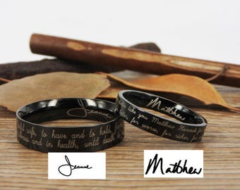 Handmade Handwriting rings, Signature rings, Initial ring, Personalized ring, Matching Wedding Bands, Titanium Couple Rings Set
