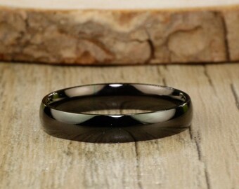 Alliance noire assortie faite main en forme de dôme, bague pour femme, bague pour couple, bague en titane, bague d'anniversaire