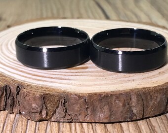 His and his  Handmade Black Dome Plain Matt Matching Wedding Bands, Couple Rings Set, Titanium Rings Set, Anniversary Rings Set