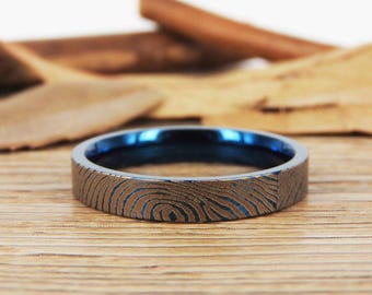 Vos bagues d’empreinte digitale réelles, empreintes digitales de famille, bagues d’amitié, bague pour femmes, bague de mariage - bagues en titane bleu 4mm