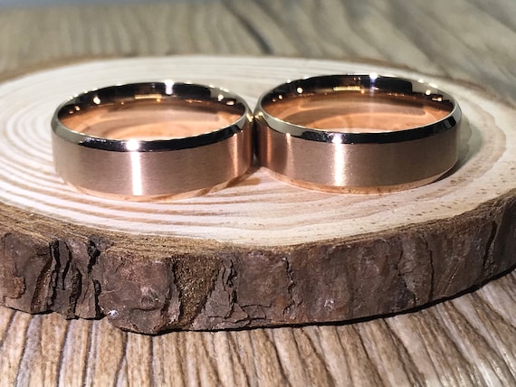 Handmade His and His Gay Wedding Rings, Rose Gold Wedding Bands, Couple Rings Set, Titanium Rings Set, Anniversary Ring Set, Friendship Ring