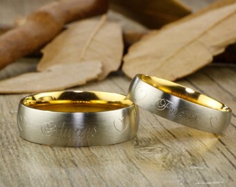 Handmade Gold Titanium Wedding Bands Set: Matte Couple Rings, Anniversary Rings