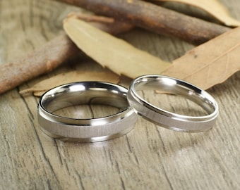 Handmade Matte Wedding Bands, Couple Rings Set, Titanium Rings Set, Anniversary Rings Set