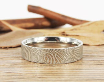 Your Actual Finger Print Rings, Family Fingerprints, Friendship Rings, Men Ring, Father's Gift, WEDDING RING - White Gold Titanium Rings 6mm