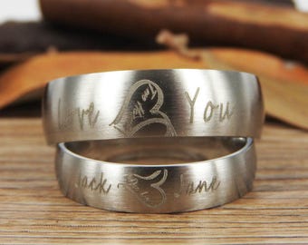 Handmade Two Heart become One Heart Matching Wedding Rings, his and her promise ring, Wedding Rings Set, couple rings