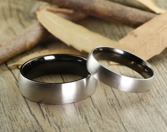 WEDDING RING - Special Valentine's Day gift Personalized Matt Two Tone Black Wedding Titanium Rings Set