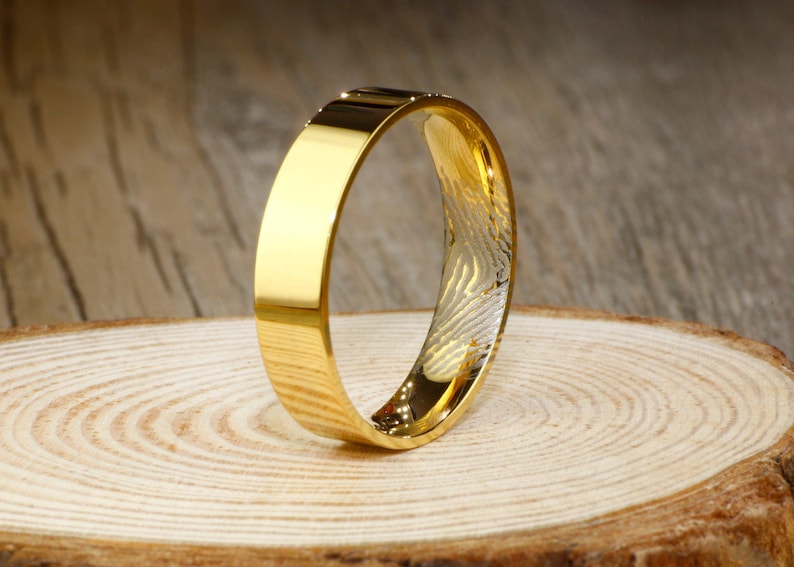 Anniversary Rings Titanium Rings Set Couple Rings Set Custom Inner Fingerprint Rings Simple Gold Wedding Bands