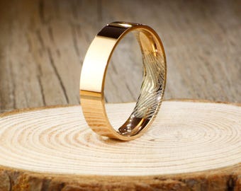 Your Actual Finger Print Rings, Handmade Rose Gold Flat Plain Finger Print Ring, Matching Wedding Band, Men Ring, Couple Ring, Titanium Ring