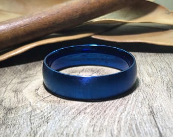 Handmade Amazing Blue Matt Dome Plain Matching Wedding Band, Men Ring, Couple Ring, Titanium Ring, Anniversary Ring 7m