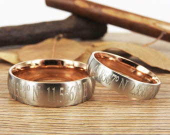 Bague dôme Latitude Longitude, bague coordonnée, latitude longitude, bague personnalisée, bijoux personnalisés, coordonnées de la bague