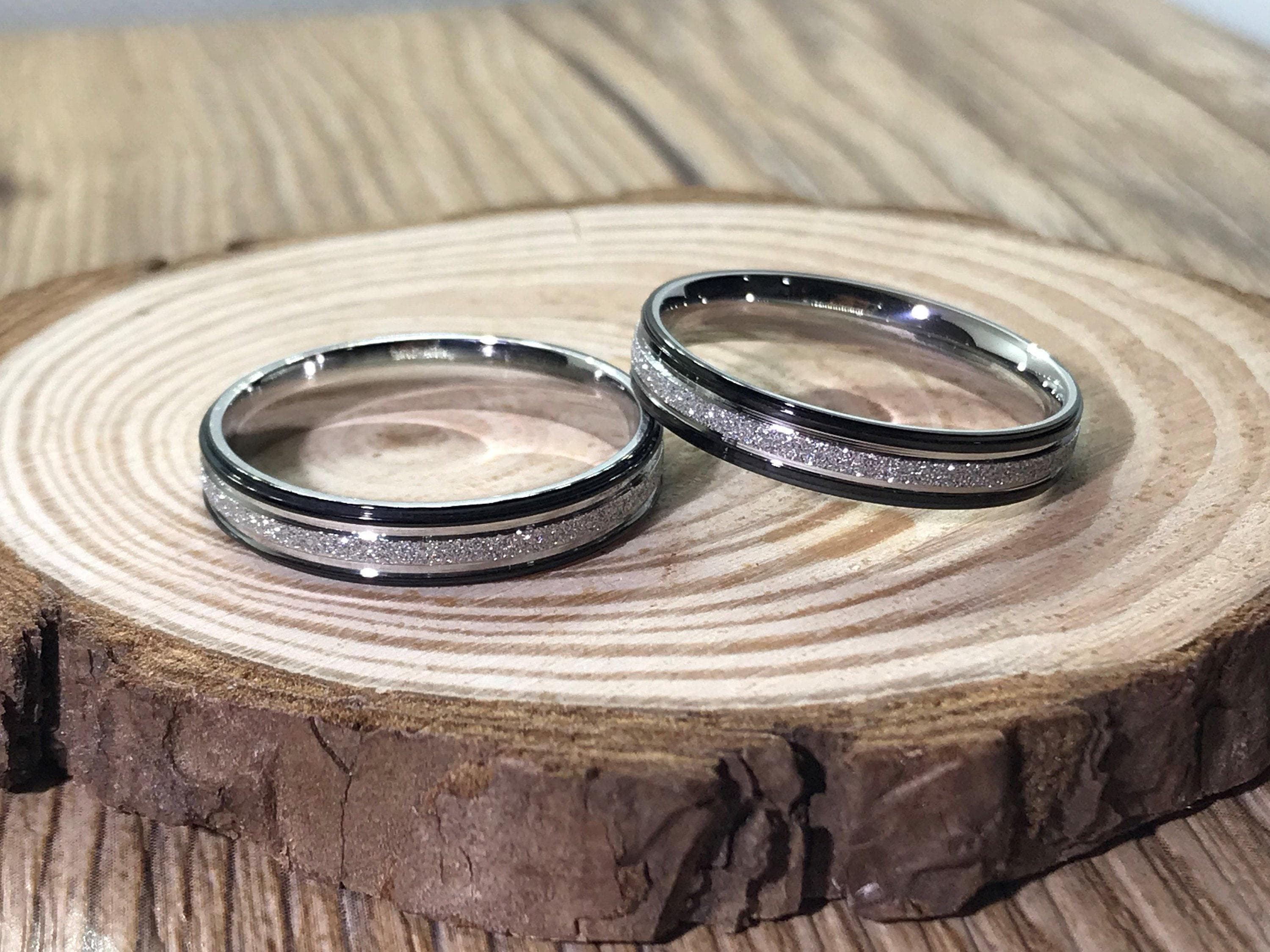 Hers and Hers Handmade Customize 18K Gold Filled Matching Wedding Bands, Couple Rings Set, Titanium Rings Set, Anniversary Rings Set