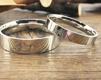 Handmade Your Drawings Ring Unique Wedding Bands Silver Titanium Wedding Ring Set Couple Anniversary Ring Set Polished Flat Shape 4mm 6mm
