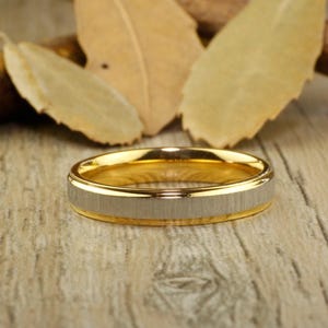 Custom Gifts His and Her Promise Rings - Yellow Gold Wedding Titanium Rings Set image 2
