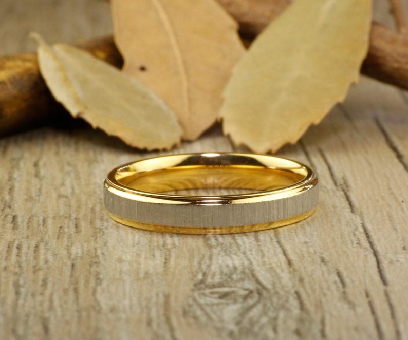 Custom Gifts His and Her Promise Rings - Yellow Gold Wedding Titanium Rings Set image 2