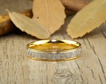 Christmas Gifts - Handmade Men Wome RINGS - 18K Gold Diamond Titanium Rings 4mm
