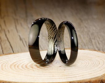 Your Actual Finger Print Rings, His and Her Promise Rings - Black Wedding Titanium Rings Set