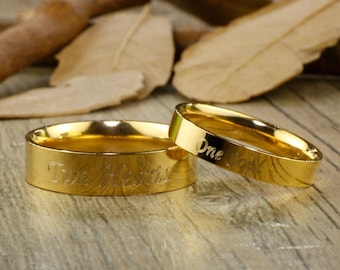 Handmade Gold Customized Flat shape rings, Matching Wedding Bands, Couple Rings Set, Titanium Anniversary Rings Set