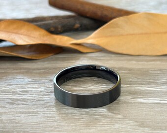 Handmade Flat Black Matte Satin Plain Wedding Band, Men Ring, Male Ring, Women Ring, Couple Ring, Titanium Ring, Anniversary Ring