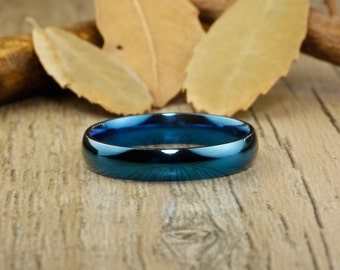 Handgefertigte blaue Kuppel Plain passende Hochzeitsband, Frauenring, paar Ring, Ring aus Titanium, Jahrestagsring, Promise Ring, Braut Ring