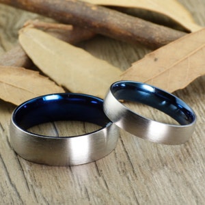 WEDDING RING Personalized Matt Two Tone Blue Wedding Titanium Rings Set ...