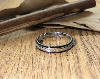 Your Actual Finger Print Ring Handmade Women Ring Two Tone Black Silver Titanium Ring Promise Ring Anniversary Gift Dome Shape 4mm