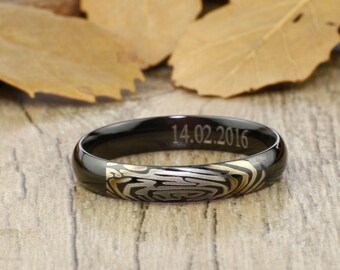 Bagues Empreinte Digitale, BAGUE DE PROMISE - Bague pour femme, Bagues en titane noir 4 mm