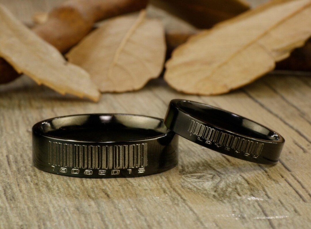 Branded Barcode Rings Handmade Customize Barcode Matching Wedding Bands, Couple Rings Set ...