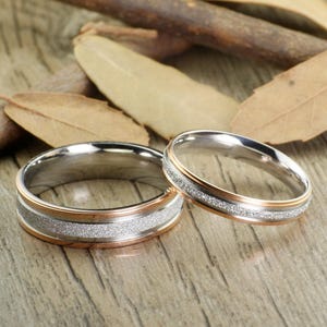 Handmade Rose Gold Matching Wedding Bands, Couple Rings Set, Titanium Rings Set, Anniversary Rings Set