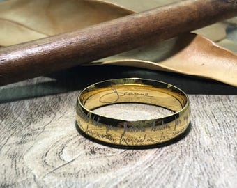 Handmade Your Marriage Vow & Signature Ring Unique Gold Unique Titanium Wedding Ring Couple Ring Men Ring His Ring Polished Dome Shape 6mm