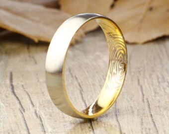 Your Actual Finger Print Rings, Thumb Print Rings Women Ring, Personalized Matt Gold Wedding Titanium Ring 5mm