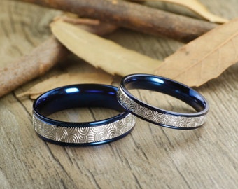 Cool Blue Titanium Wedding Band,Titanium Wedding Band Matching,His Hers Wedding Ring,6mm,4mm,Women,Mens,Male,Female,Couple
