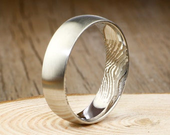 Your Actual Finger Print Rings, Handmade Men Wome RINGS - Matte Silver Titanium Rings 7mm