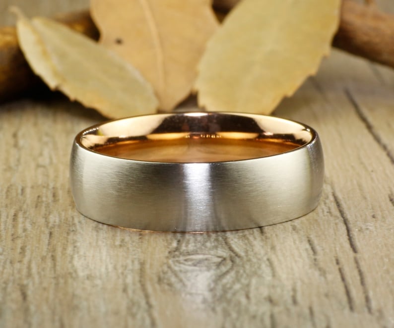 Handmade Rose Gold Matte Wedding Bands Couple Rings Set Titanium Rings Set Anniversary Rings Set