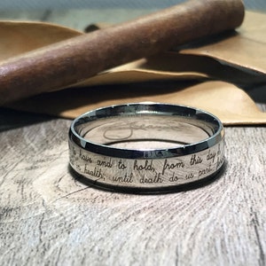 Handmade Your Marriage Vow & Signature Rings Silver Colour Titanium Wedding Ring Couple Ring Women Ring Bridal Ring Beveled Shape 5mm