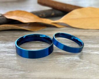 Alliances assorties unies bleues faites main, lot de bagues couple, lot de bagues en titane, lot de bagues d'anniversaire